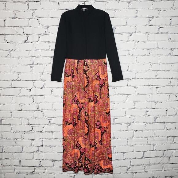 Vintage Neon Paisley Floral Maxi Dress, size Small - Picture 2 of 8